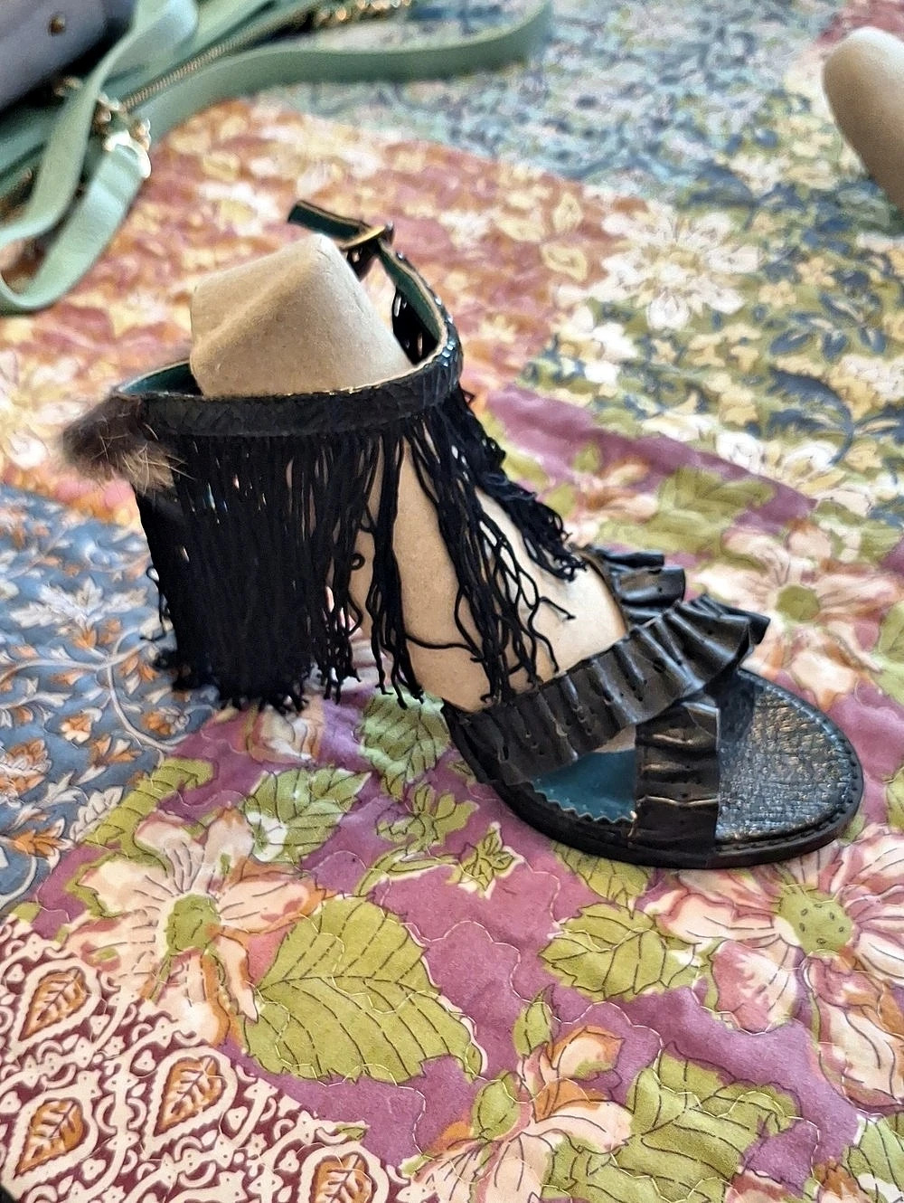 Irregular Choice Fringe Sandals in Black & Green